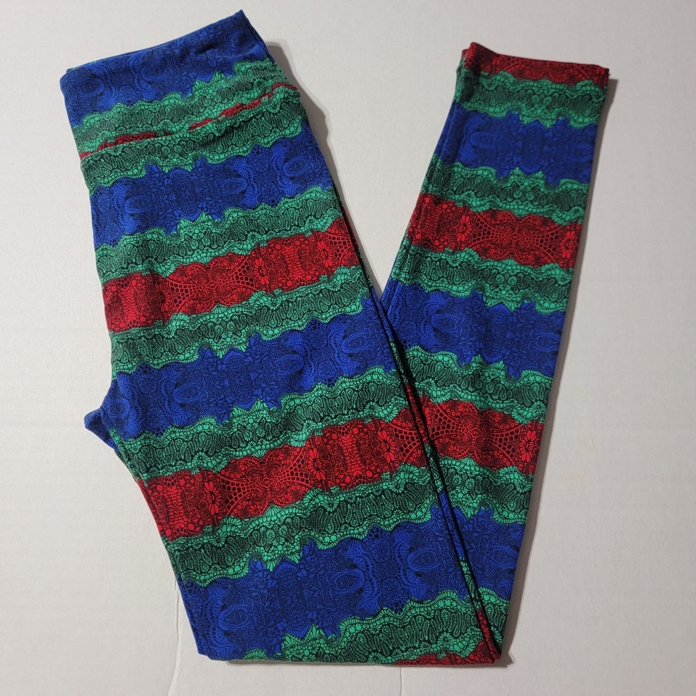 💚 LuLaRoe OS One Size Leggings- Lace‎ Pattern, Stripes, Black Green Blue Red